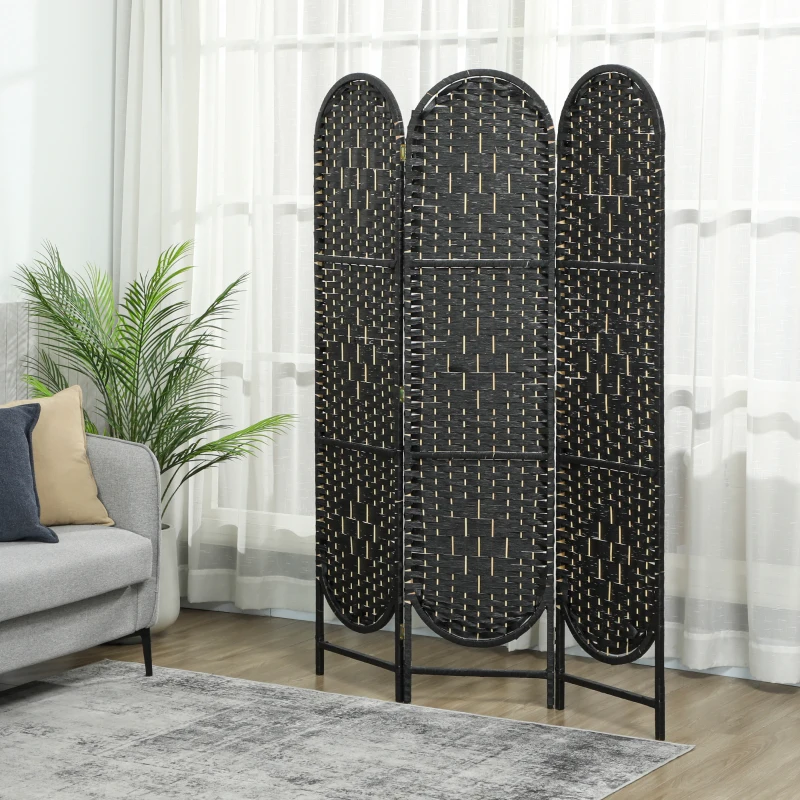 HOMCOM Bohemian Privacy Screen, Folding Room Divider with 3 Panels and Arched Top for Bedroom Living Room Office, Black