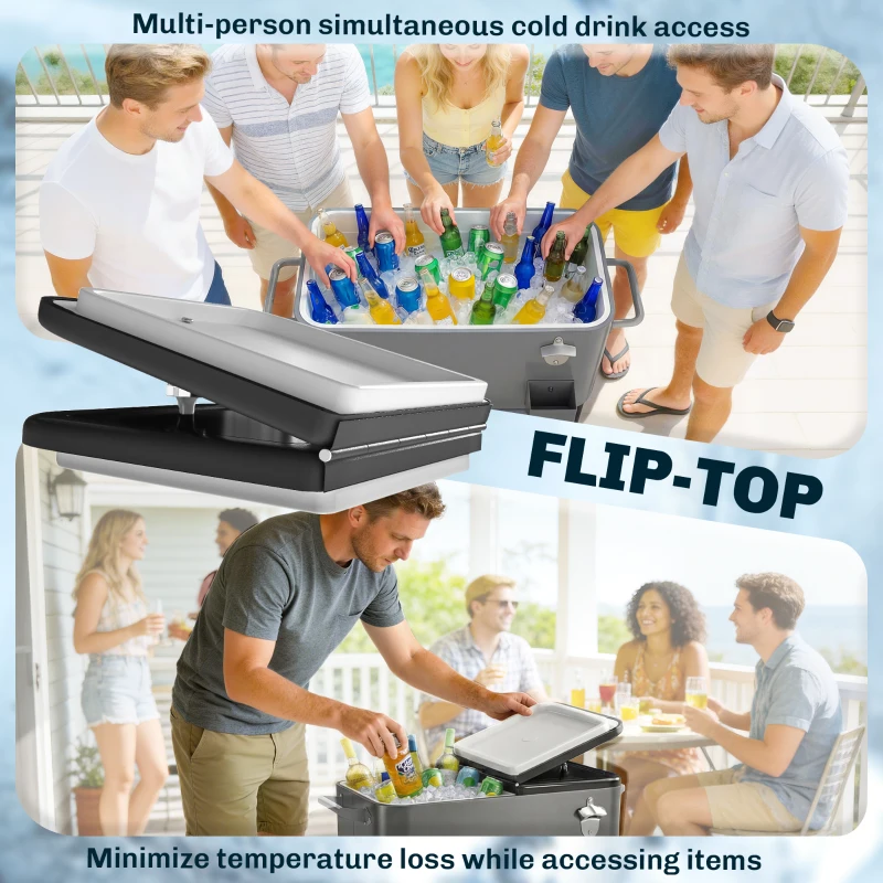 Outsunny 80 Quart Rolling Patio Cooler Cart with Storage Shelf, Patio Cooler with Locking Wheels, Bottle Opener & Cap Catcher