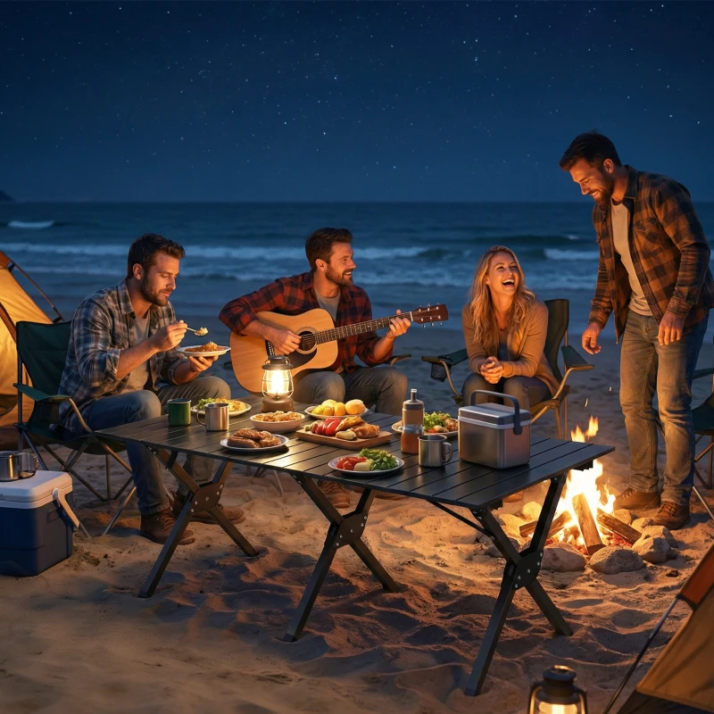 Outsunny 4ft Folding Camping Table, Waterproof Picnic Table with Roll Up Top and Metal Frame, Black