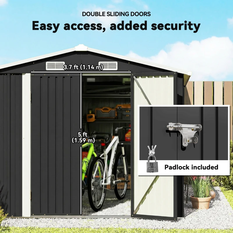 Outsunny 12' x 8' Metal Shed, Heavy Duty Outdoor Storage Shed with 4 Vents and Lockable Double Doors, Dark Grey