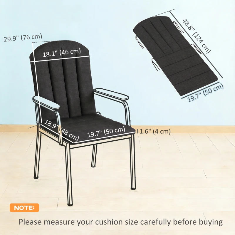 Outsunny Set of 2 Patio Chair Cushions, High Back Adirondack Chair Cushion with Ties, High-Density Foam, Black