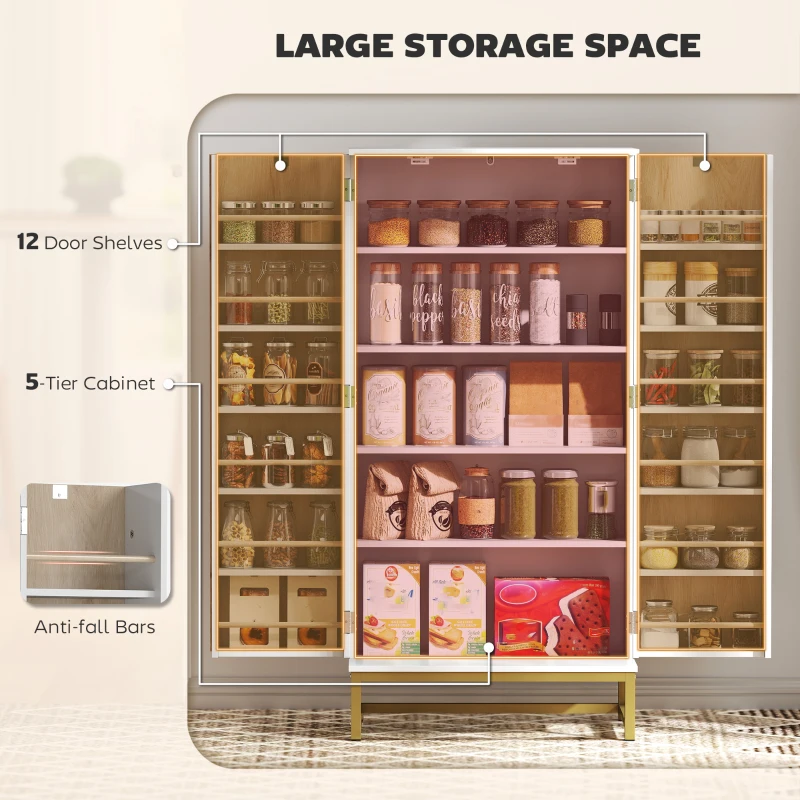 HOMCOM 47" Kitchen Pantry Cabinet, Freestanding Kitchen Storage Cabinet with 12 Door Shelves and Adjustable Shelves, White
