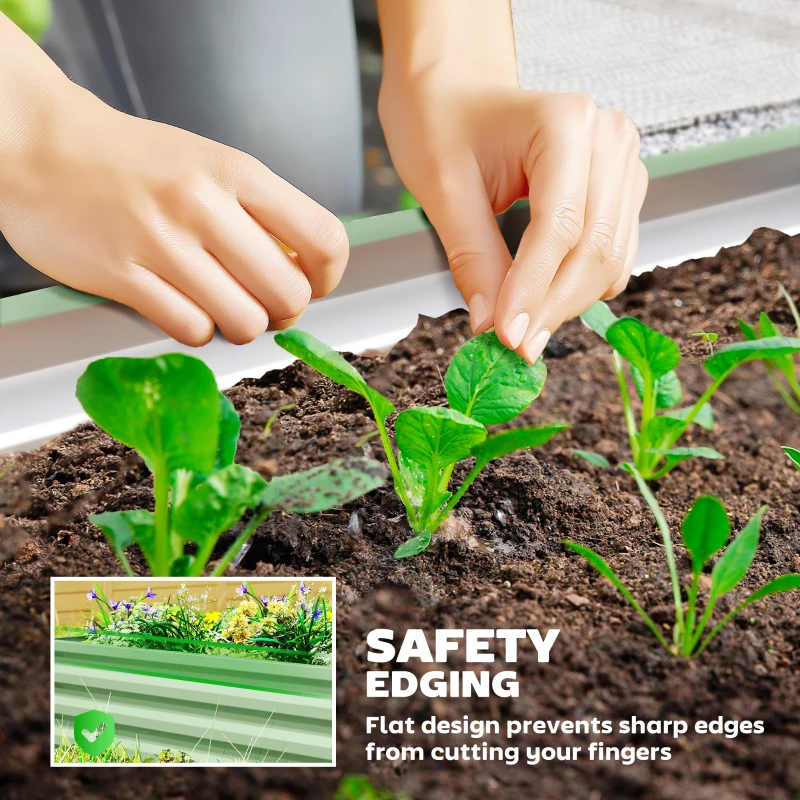 Outsunny Galvanized Raised Garden Beds, Outdoor Planter Box, Set of 2, for Flowers, Herbs and Vegetables, Light Green