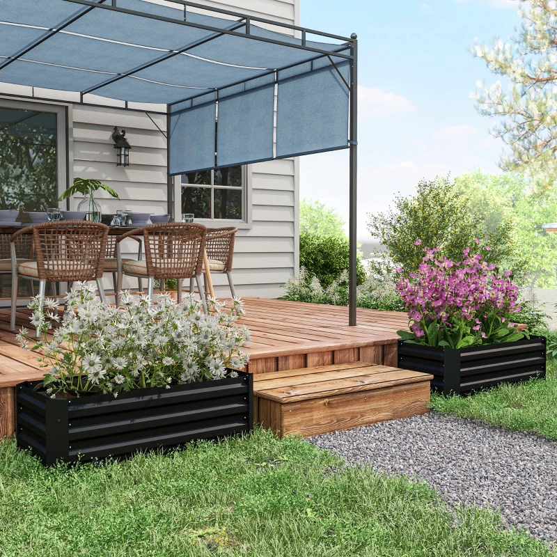 Outsunny Set of 2 Raised Garden Bed, Steel Elevated Planter Box for Flowers, Herbs, Succulents, 39"x20"x12", Black