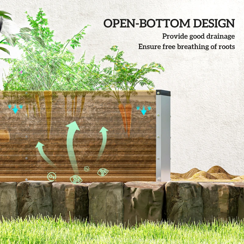Outsunny 6' x 1.5' x 1.3' Galvanized Raised Garden Bed, Elevated Large Metal Planter Box w/ Install Gloves, Brown Wood Effect