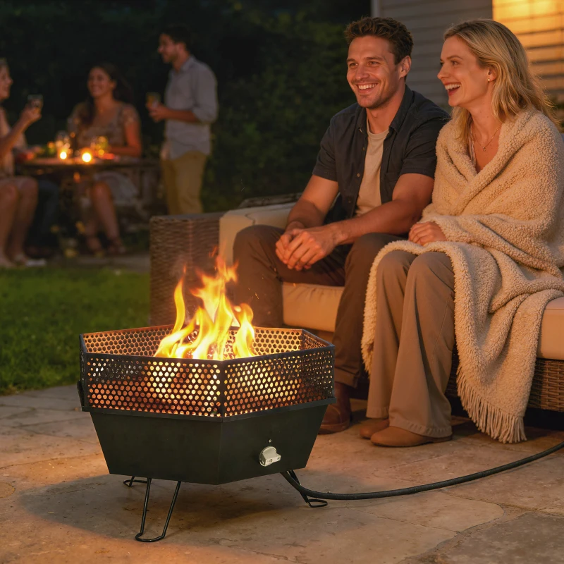 Outsunny 20" Outdoor Fire Pit, Foldable Propane Firepits with Lid, Portable Firepit for Patio Backyard Camping, Black