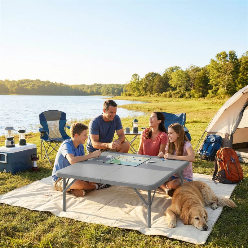 Outsunny Folding Picnic Table Heavy Duty Camping Table 34" x 34", Indoor Outdoor Use for Picnic, Beach, BBQ, Grey