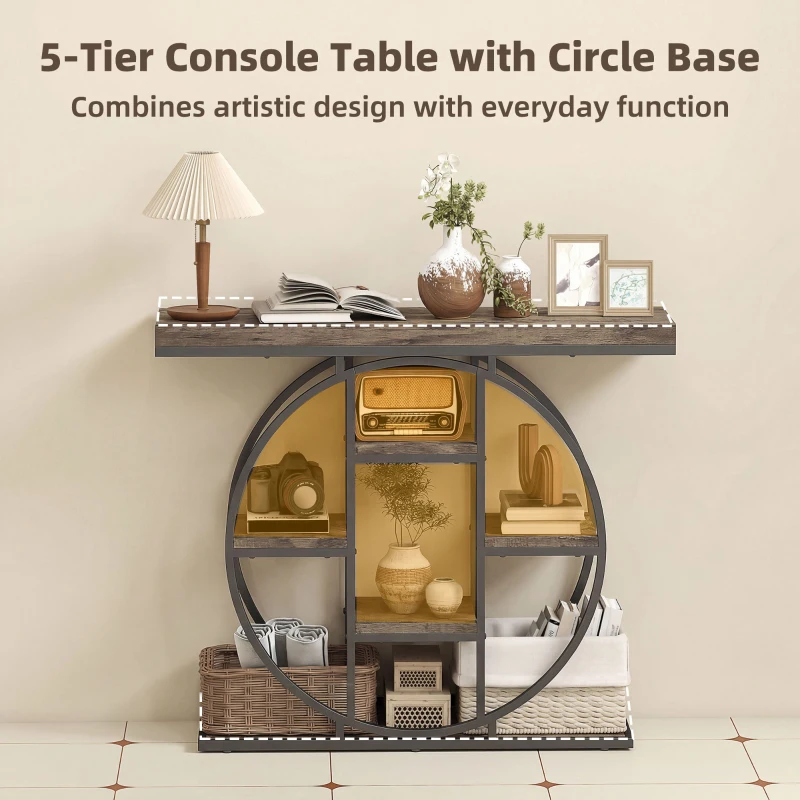 HOMCOM 39.4" Console Table with Storage Shelves, Industrial Sofa Table for Living Room, Hallway, Rustic Brown