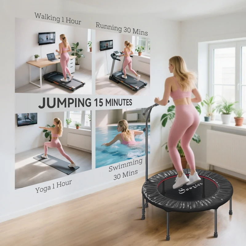 Soozier 39" Mini Exercise Trampoline w/ Adjustable T-Bar Indoor Fitness Rebounder Black