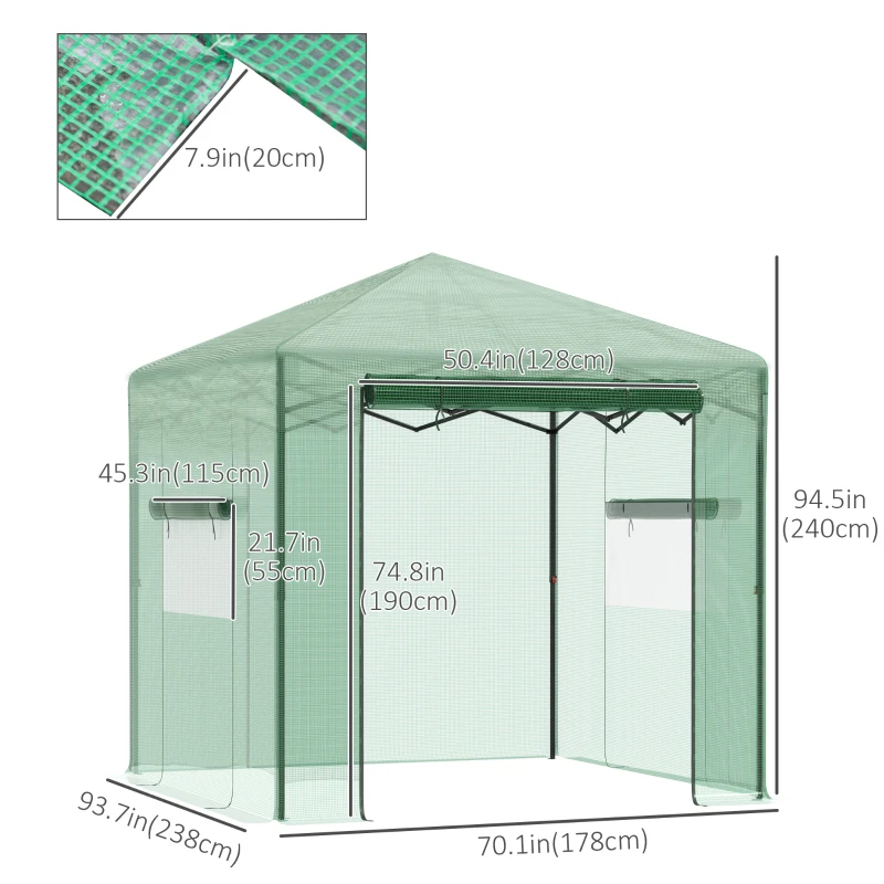 Outsunny Portable Pop Up Greenhouse, Outdoor Walk-in Hot House with Roll-up Door & 2 Windows, 8' x 6' , Green