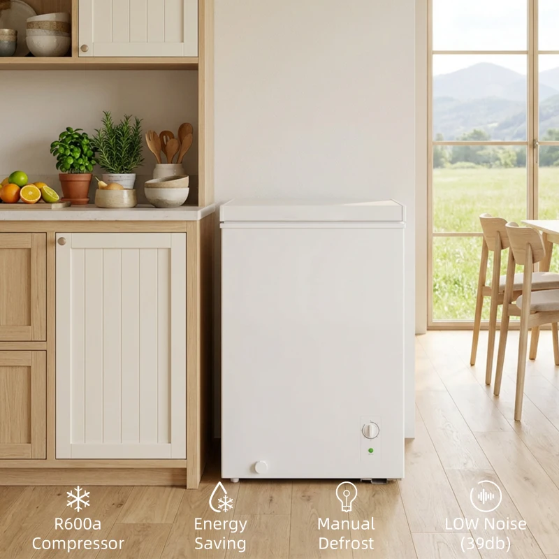 HOMCOM Mini Freezer, 3.5 Cu.Ft Chest Freezer with 5-Setting Adjustable Thermostat, Wire Basket, Quiet Operation, White