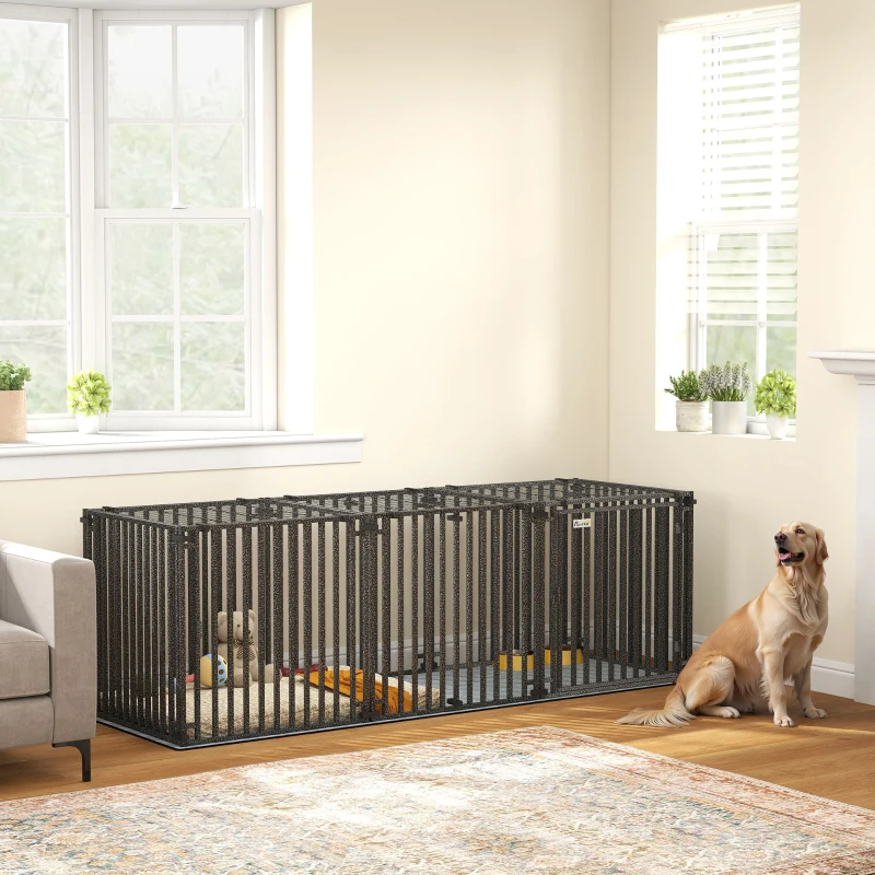 PawHut 83 Inch Heavy Duty Dog Crate, Extra Large Metal Dog Cage Kennel with Mat for Large Breeds, Modular Puppy Playpen