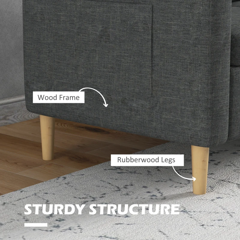 HOMCOM 56" 2 Seat Sofa, Modern Love Seats Furniture, Upholstered 2 Seater Couch with Side Pockets, Solid Wood Frame, Grey
