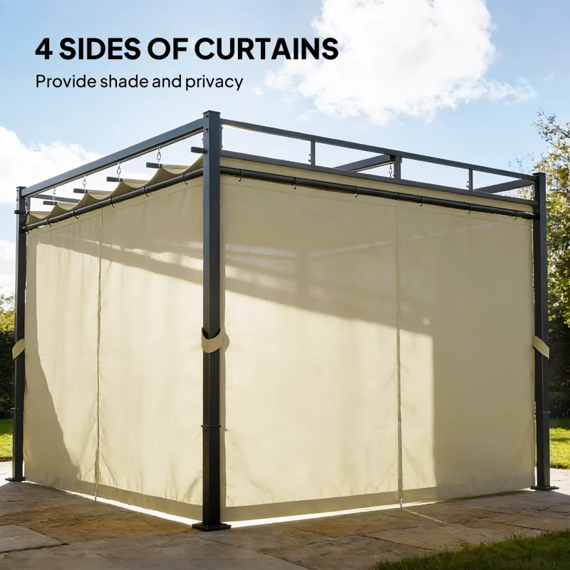 Outsunny 10' x 10' Outdoor Gazebo, Retractable Pergola Canopy with Curtains, UPF30+ Free Standing Metal Pergola Kit, Beige