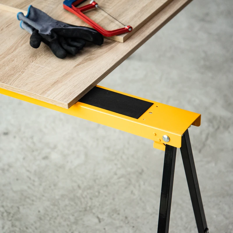 HOMCOM 2PCS Saw Horse Twin Pack Folding Workbench Metal Trestle Stands with Non-slip EVA Surface Orange