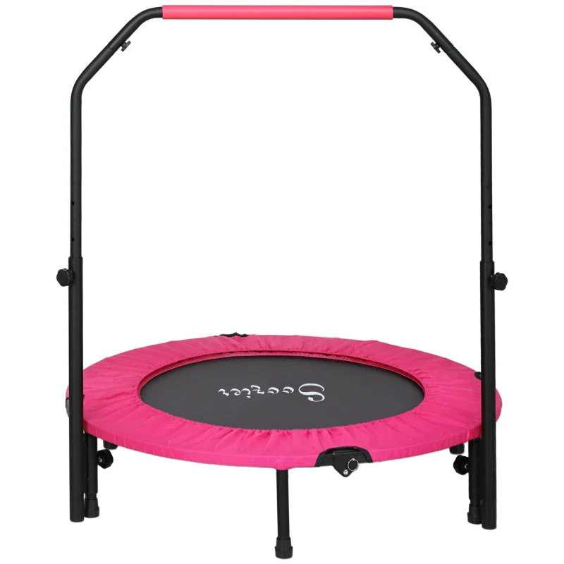 Soozier 40" Foldable Mini Fitness Trampoline, with Adjustable Foam Handle, Pink