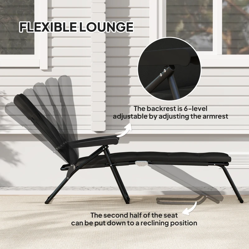 Outsunny Foldable Lounge Chair, Reclining Patio Sun Lounger with 6-Position Adjustable Back, Black