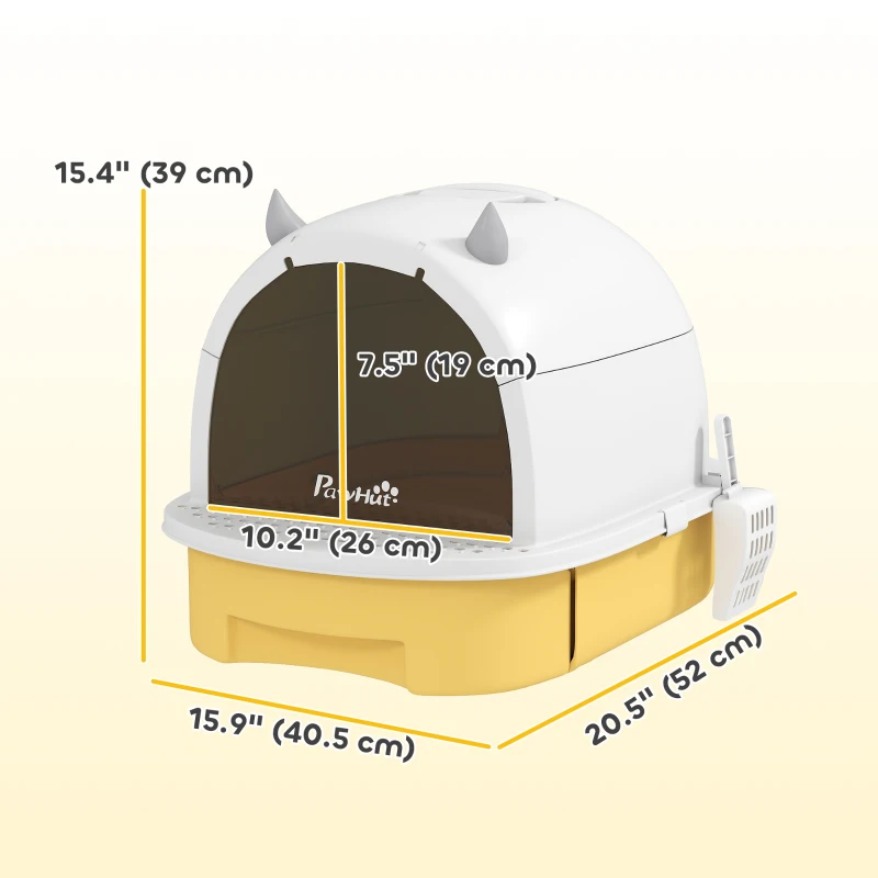 PawHut Cat Litter Box with Lid, Front Door Flap, Scoop, Handle, Easy Clean, for Small and Medium Cats, Yellow