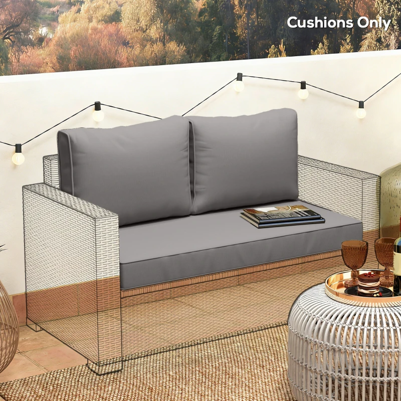 Outsunny 2 Seater Outdoor Seat Cushions with Backrest, Loveseat Double Sofa Outdoor Furniture Cushions, Light Grey