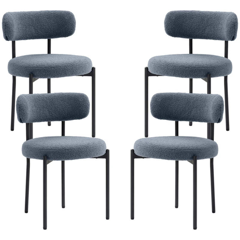 HOMCOM 4 Pieces Kitchen Chairs, Modern Dining Chairs w/ Berber Fleece Upholstery and Steel Legs for Living Room, Grey