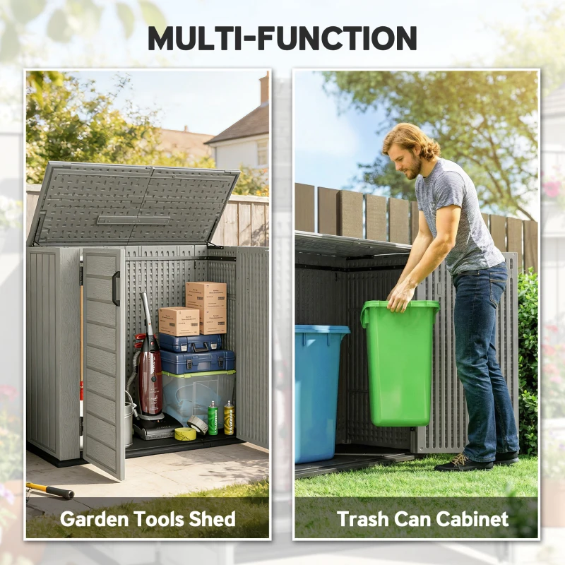 Outsunny 33 Cu.ft Plastic Outdoor Storage Shed, Storage Cabinet Tool Box with Lockable Double Doors and Flip-Top Lid Light Grey