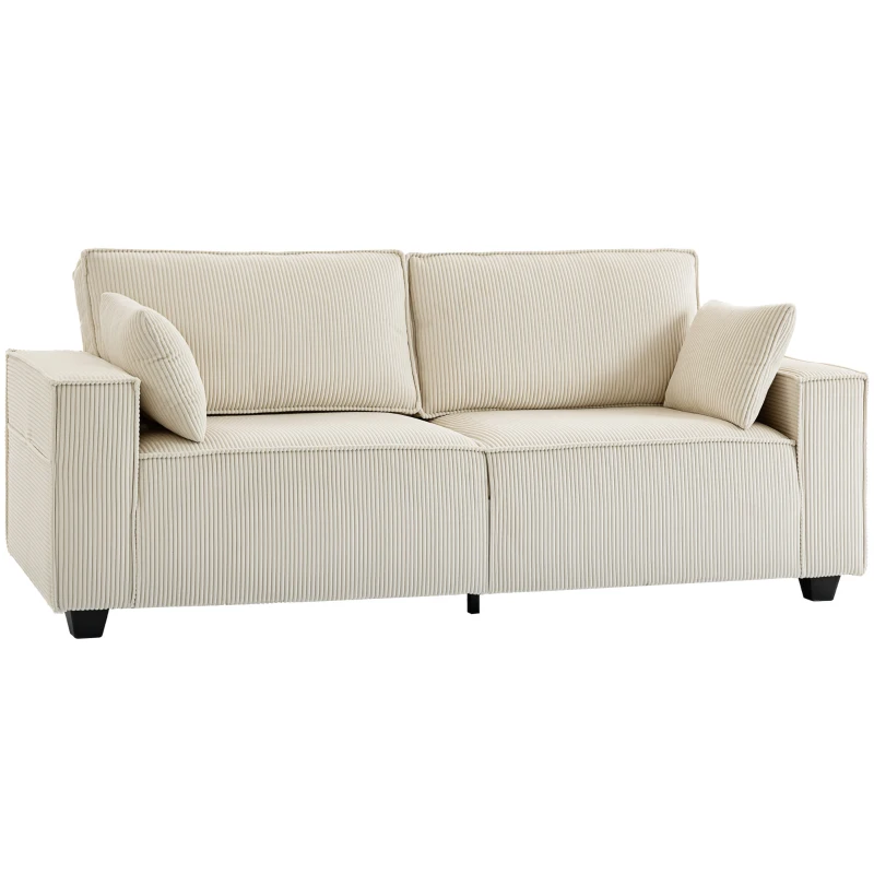 HOMCOM 86" 3 Seater Sofa, Modern Corduroy Upholstered Couch, Beige