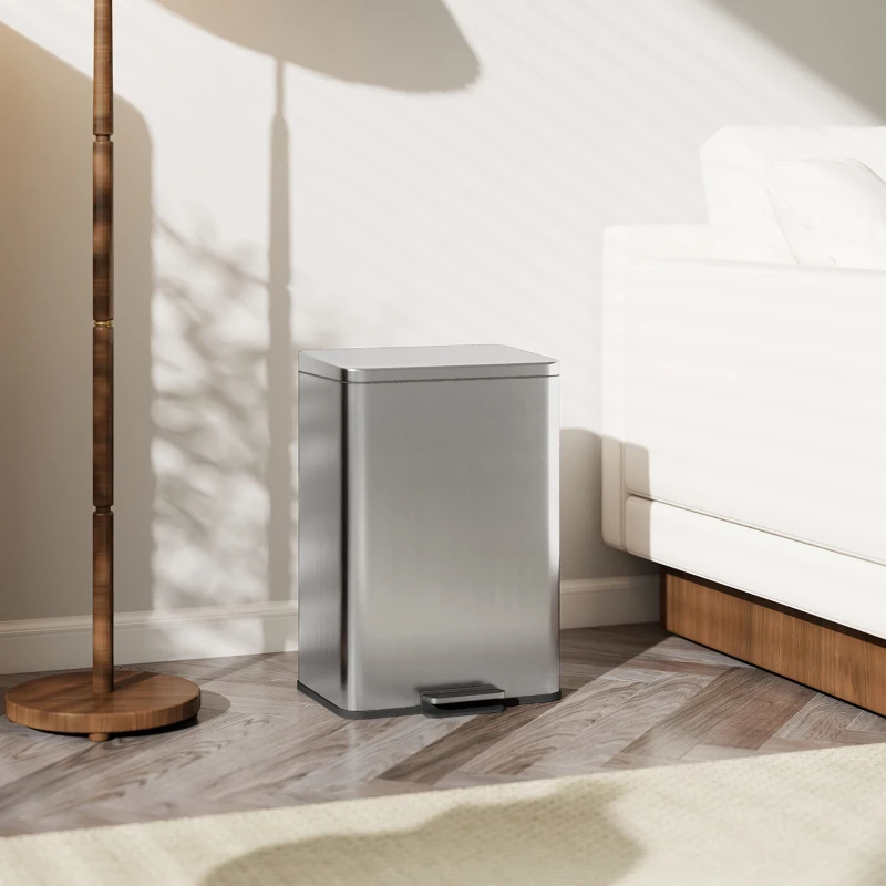 HOMCOM 5.3 Gallon/20 L Garbage Bin with Soft Close Lid, Trash Can with Removable Inner Bucket for Kitchen, Office, Silver