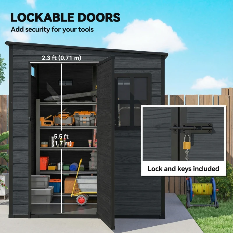 Outsunny Outdoor Storage Shed with Lockable Door, Garden Shed with Vents and Windows for Backyard, Dark Grey