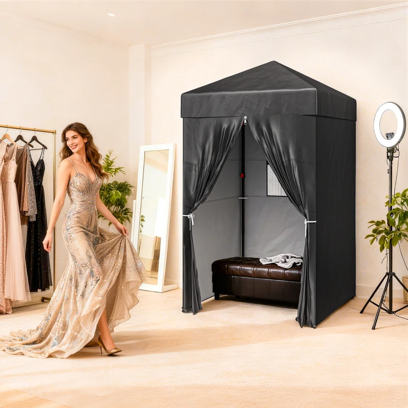 Outsunny 4 x 4 ft Compact Pop Up Canopy Tent, UPF 50+ Changing Room, Portable Instant Privacy Canopy with Mesh Window, Black