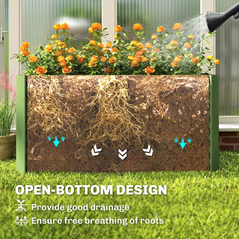 Outsunny Set of 2 Galvanized Metal Planters for Outdoor Plants, 4' x 2' x 2' Raised Garden Bed, Light Green