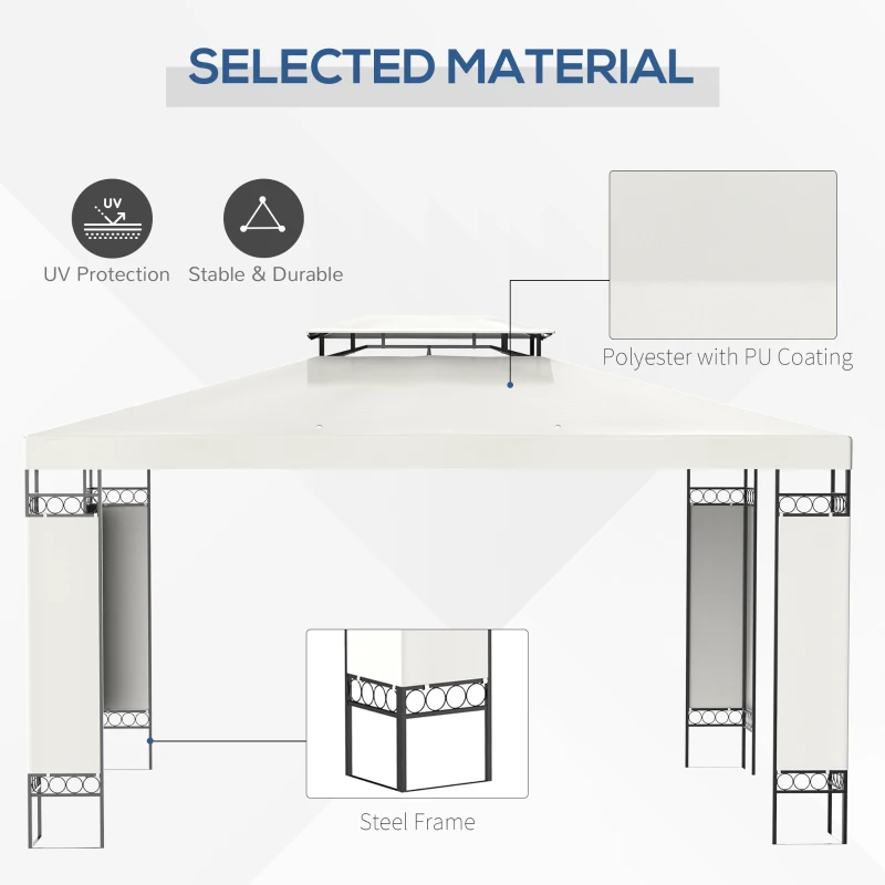 Outsunny 10' x 13' Outdoor Gazebo, Double Roof Patio Gazebo Canopy Shelter with Screen Decorate Corner Frame, White