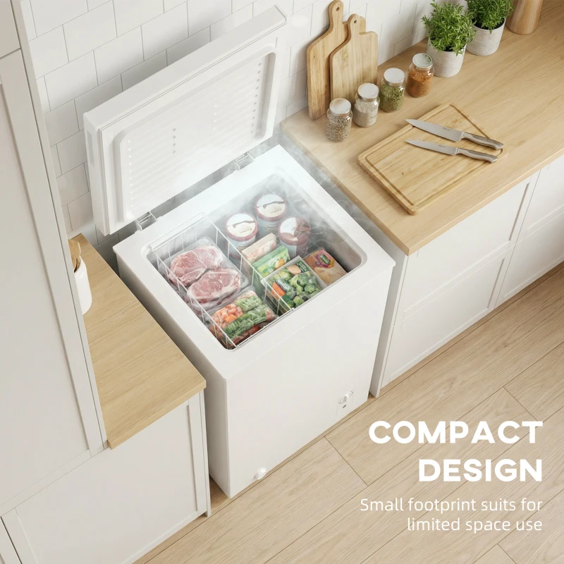 HOMCOM Mini Freezer, 3.5 Cu.Ft Chest Freezer with 5-Setting Adjustable Thermostat, Wire Basket, Quiet Operation, White