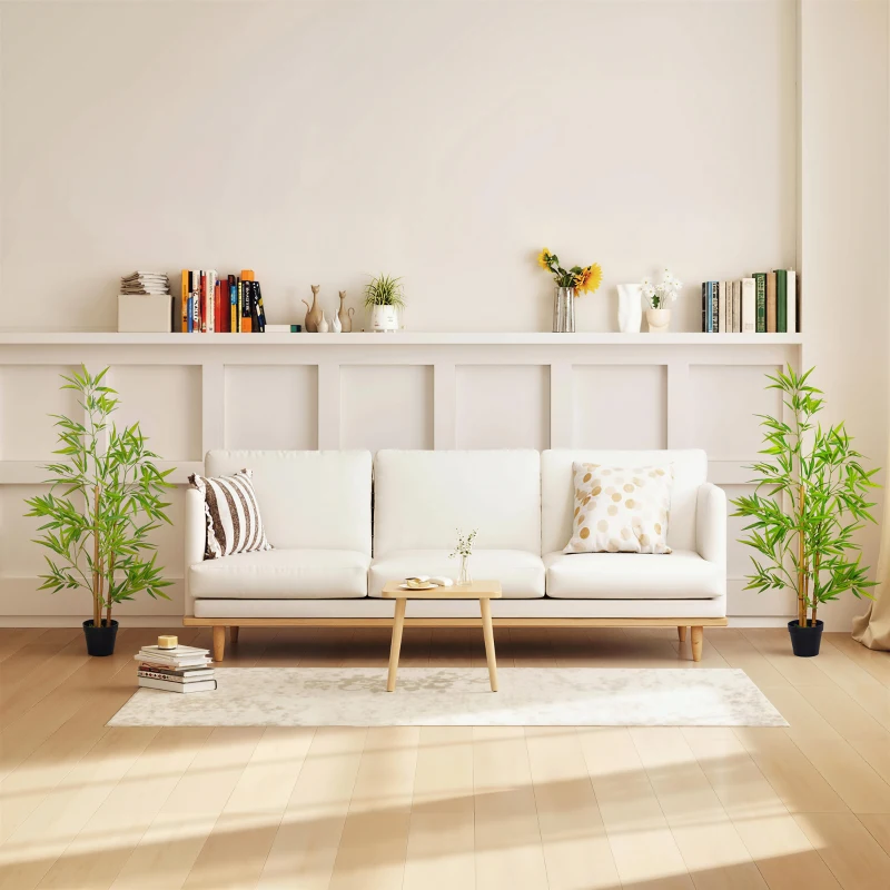 Outsunny Artificial Bamboo Tree, 4ft Fake Tree with Realistic Leaf and Natural Trunk, Decorative Plant in Nursery