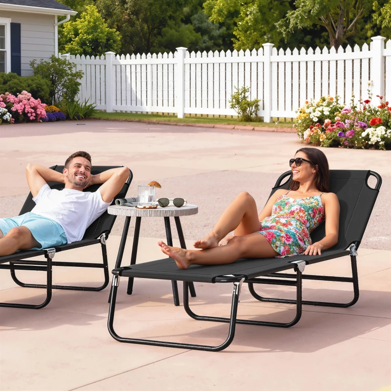 Outsunny Outdoor Folding Lounge Chair, Steel Tanning Chair with Reclining Back, Breathable Mesh for Beach, Yard, Patio, Black