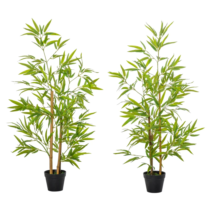 Outsunny Artificial Bamboo Tree, 4ft Fake Tree with Realistic Leaf and Natural Trunk, Decorative Plant in Nursery