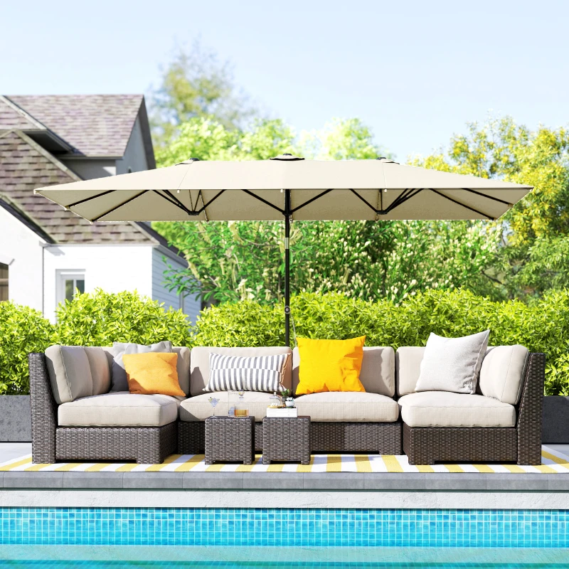 Outsunny Double-Sided Patio Umbrella Parasol with Tilt, Adjustable Height, Vents and 12 Ribs, for Garden, White