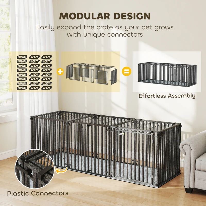 PawHut 83 Inch Heavy Duty Dog Crate, Extra Large Metal Dog Cage Kennel with Mat for Large Breeds, Modular Puppy Playpen