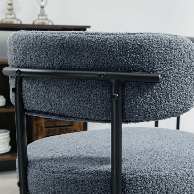 HOMCOM 4 Pieces Kitchen Chairs, Modern Dining Chairs w/ Berber Fleece Upholstery and Steel Legs for Living Room, Grey