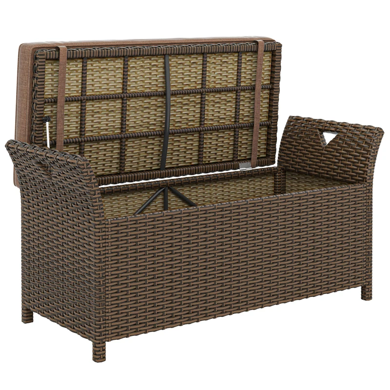 Outsunny 2-In-1 Outdoor Storage Bench, 29 Gallon Wicker Deck Box with Handles and Cushion, Tan