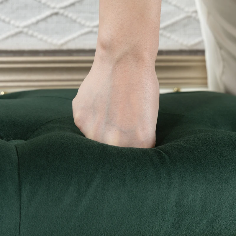 HOMCOM Storage Ottoman with Lid, Velvet Upholstered Storage Bench with Wood Legs for Living Room, Dark Green