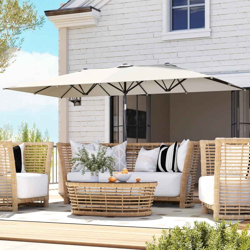 Outsunny Double-Sided Patio Umbrella Parasol with Tilt, Adjustable Height, Vents and 12 Ribs, for Garden, White