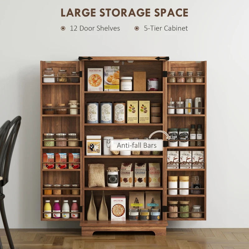 HOMCOM 47" Kitchen Pantry Storage Cabinet, Farmhouse Kitchen Pantry Cabinet with Adjustable Shelves and Door Shelves, Brown