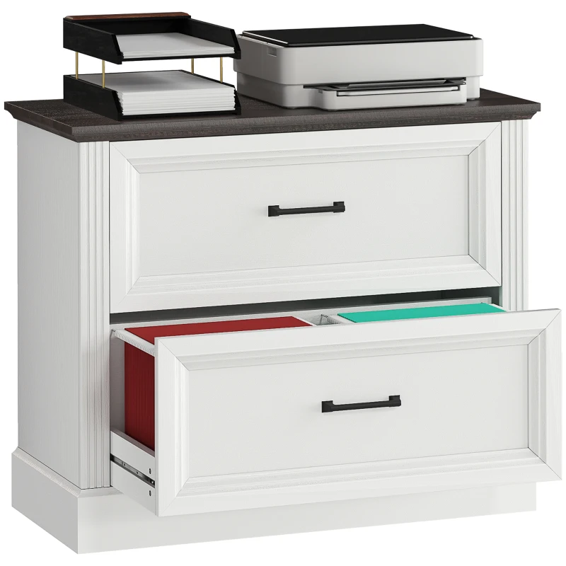 HOMCOM Lateral Filing Cabinet, Farmhouse File Cabinet with 2 Silent Drawers for Letter/A4/Legal Size Files, White