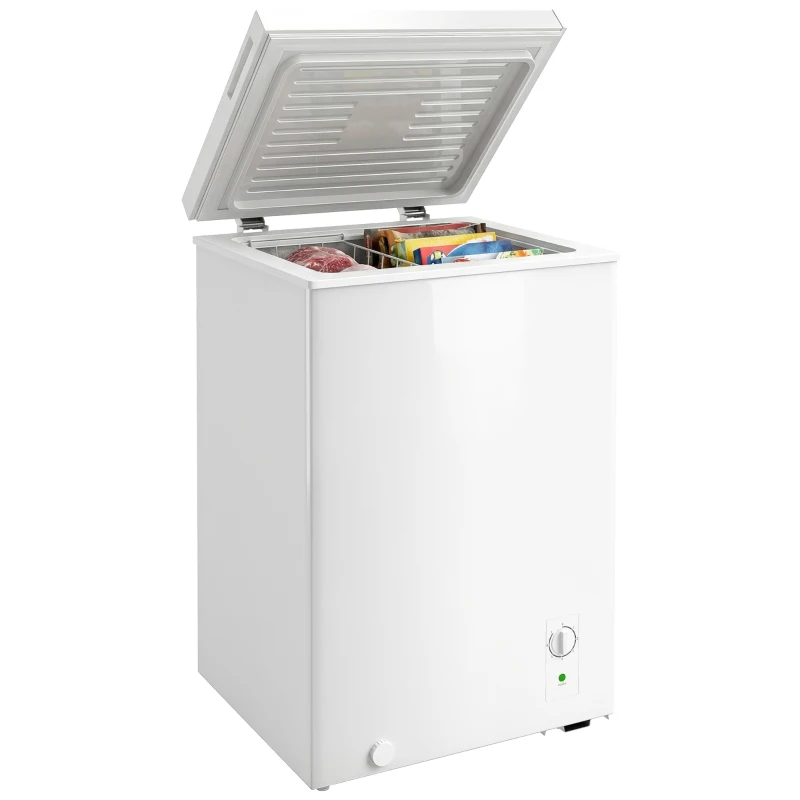 HOMCOM Mini Freezer, 3.5 Cu.Ft Chest Freezer with 5-Setting Adjustable Thermostat, Wire Basket, Quiet Operation, White