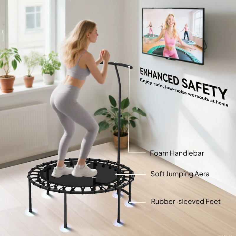 Soozier 40" Foldable Rebounder Trampoline ,Mini Trampoline Indoor with Adjustable Handle, Quiet and Safe Bungee Rebounder,Black