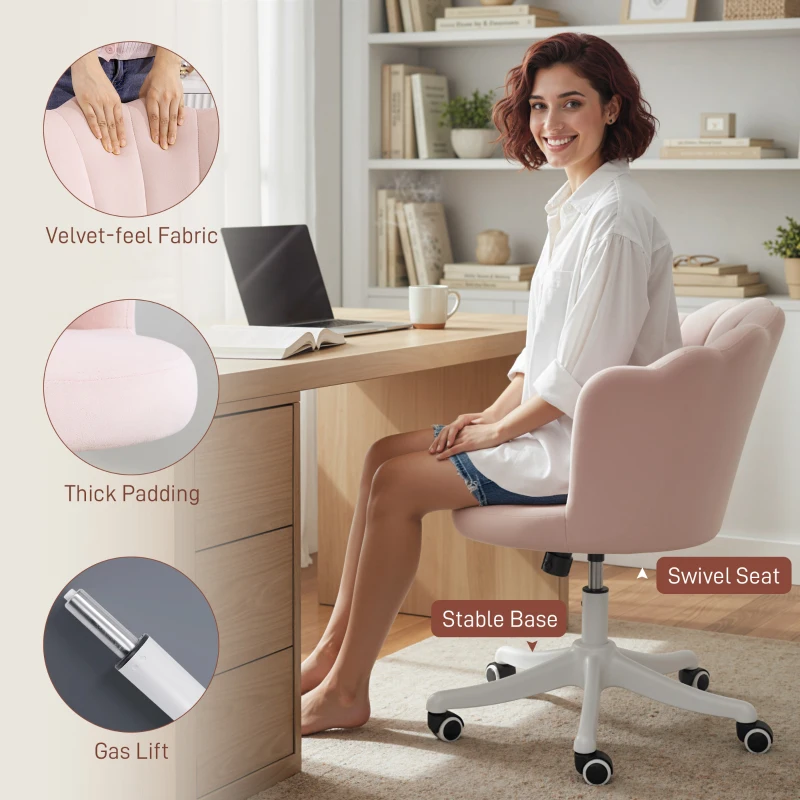 HOMCOM Office Chair, Armless Swivel Desk Chair with Adjustable Height, Backrest, Tilt Function for Office, Vanity, Pink