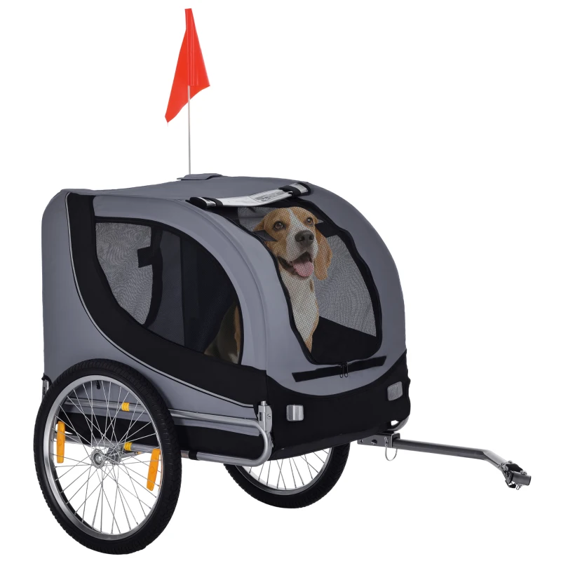 PawHut Dog Bike Trailer, Pet Cart, Bicycle Wagon, Travel Cargo, Carrier Attachment with Hitch, Foldable for Travelling, for Small Medium Dogs, Grey