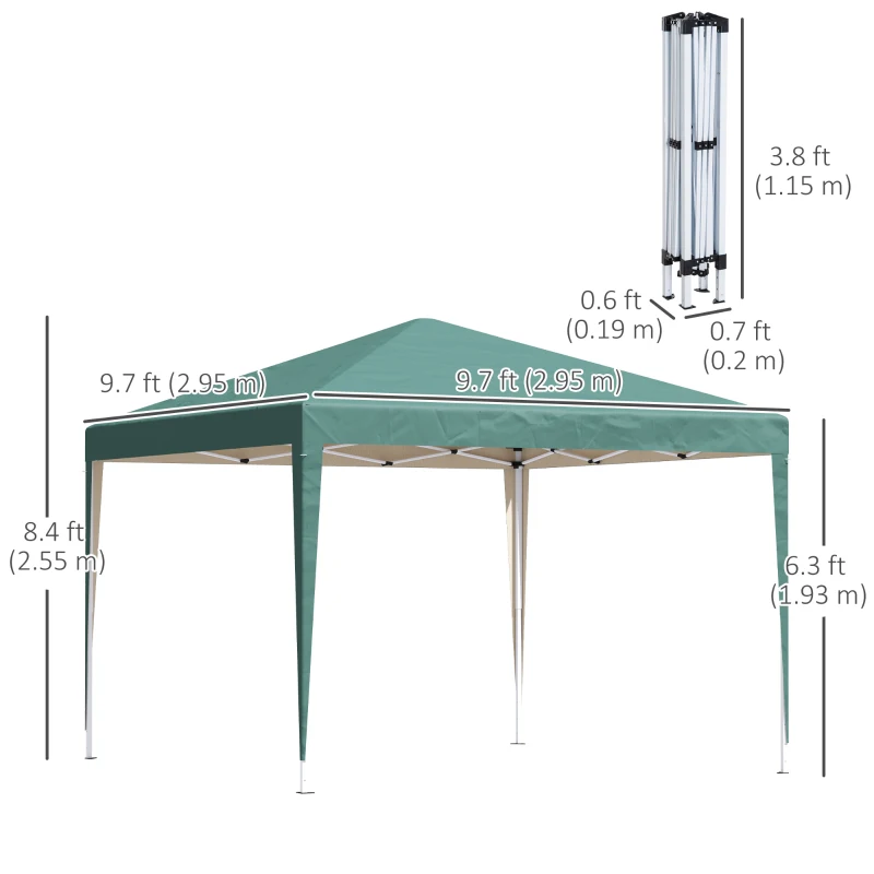 Outsunny 10 x 10ft Folding Pop Up Tent Outdoor Gazebo Canopy with Carrying Bag, Dark Green