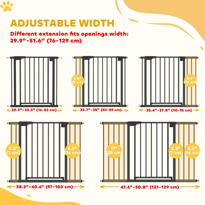 PawHut Baby Gate, Pet Safety Gate Pressure Fit, 30"-51" Wide with Two-Way Open, Auto-Close for Stair, Doorways, Hallways, Black