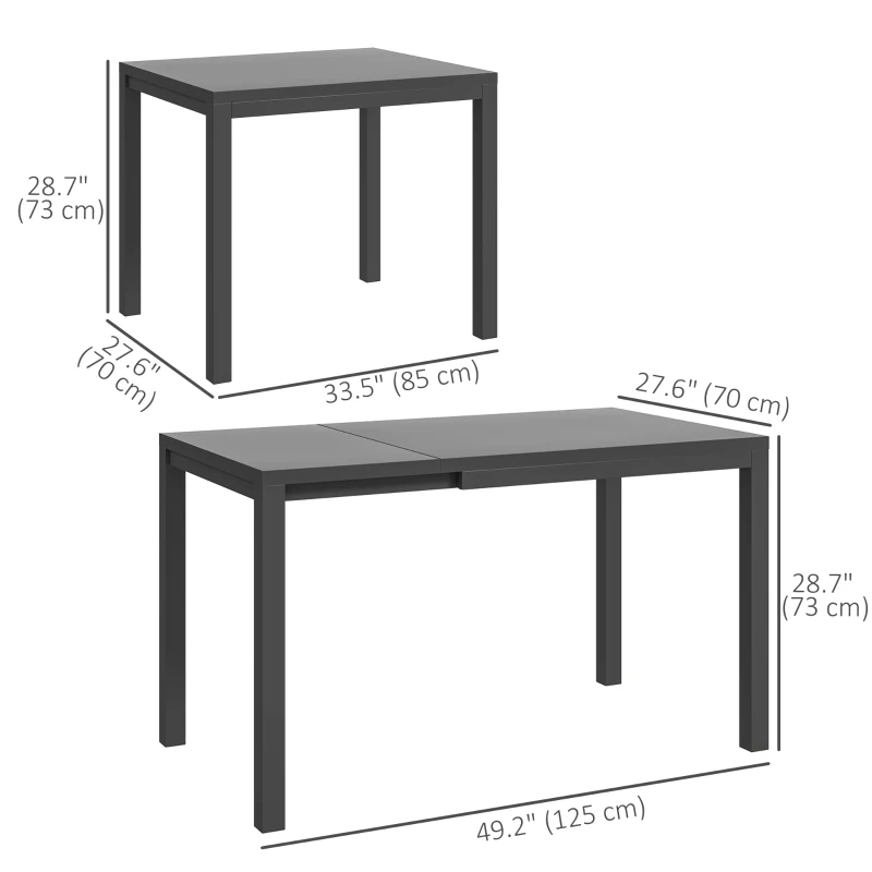 Outsunny Extendable Patio Dining Table, 33.5"-49.2" Adjustable Outdoor Dining Table for 4-6 Person, with Tempered Glass Top, Metal Frame, for Lawn, Garden, Dark Grey